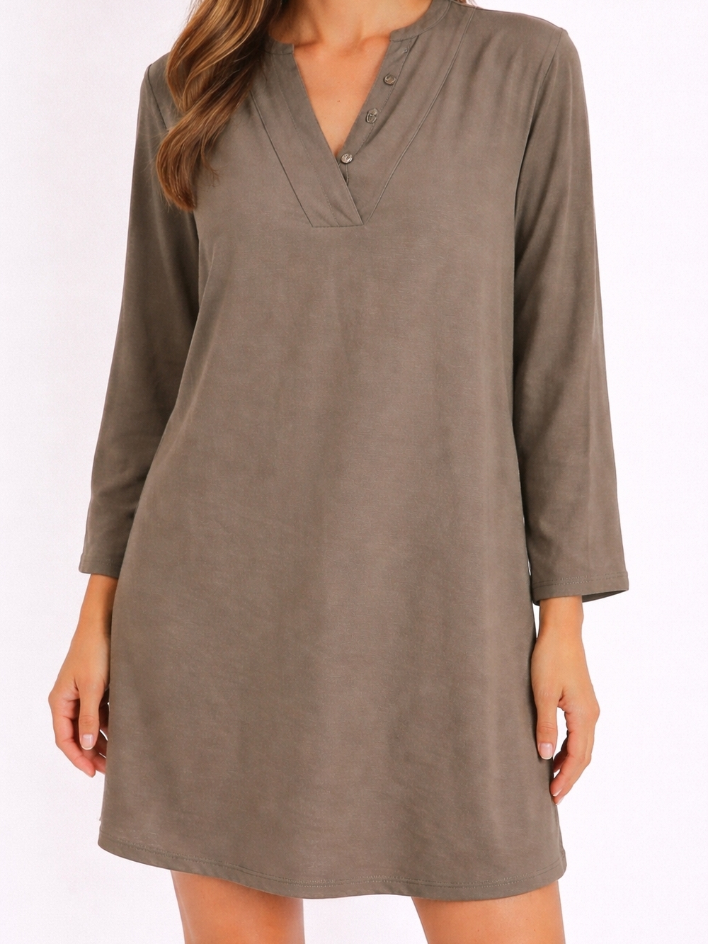 le chateau Olive Green Long Sleeve V-Neck Tunic